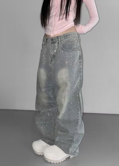Y2K水鑽灑滿牛仔垮褲