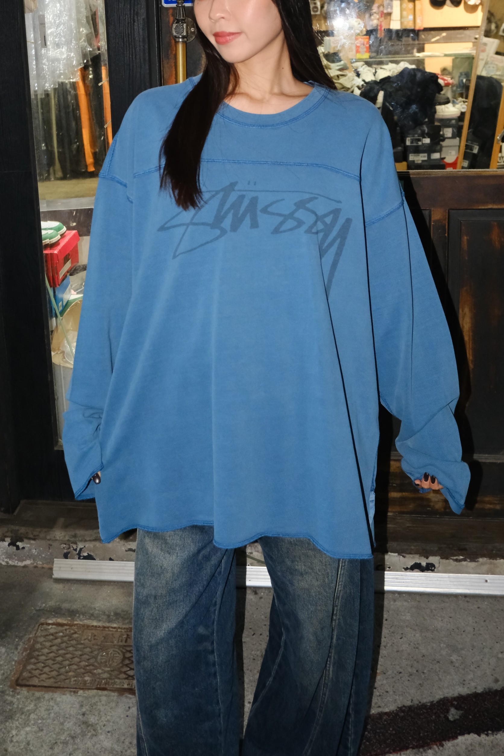 1140352 Stussy  Football Crewpig Dyed 反車線長tee