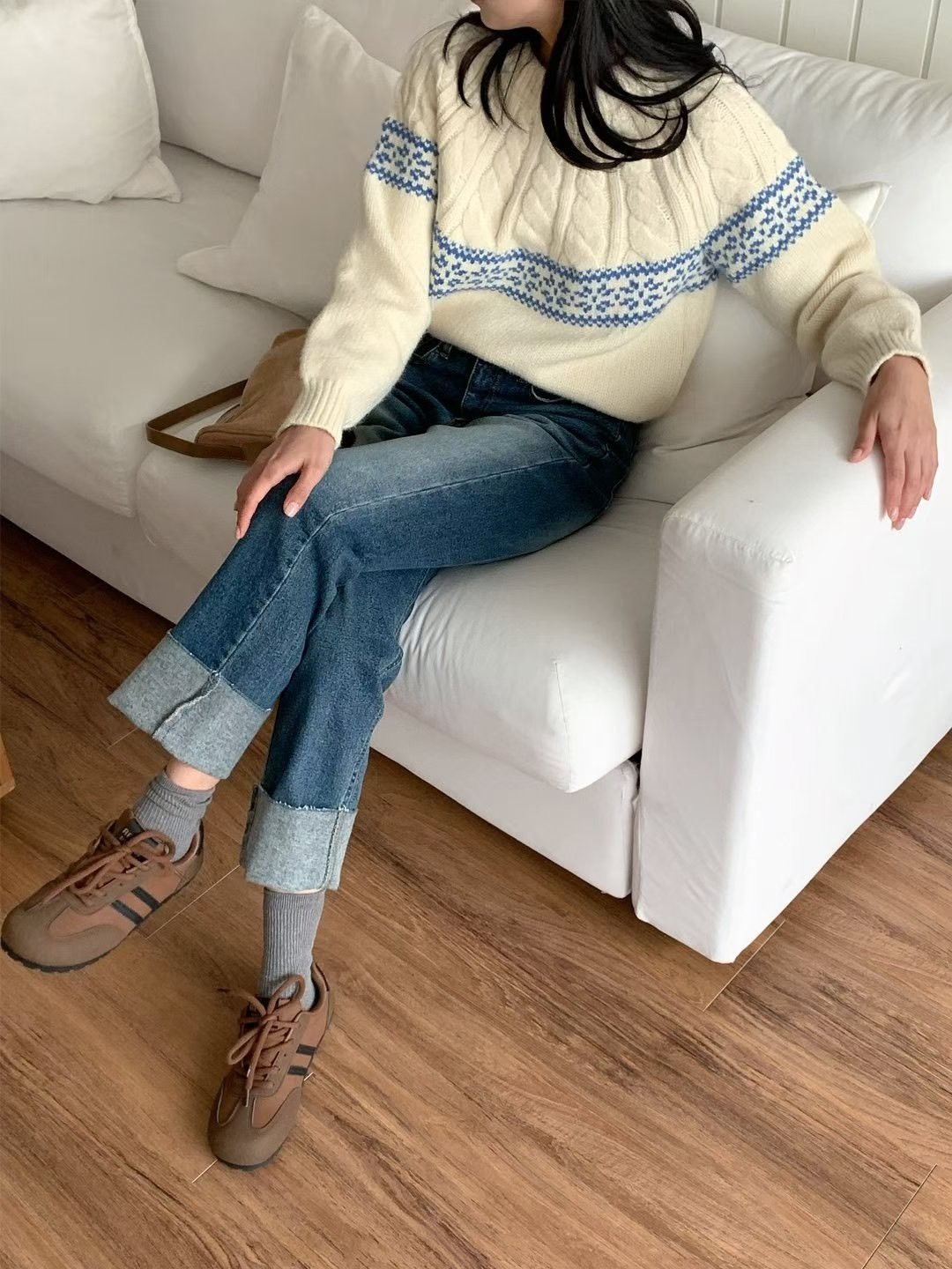 2676反摺內加絨牛仔長褲