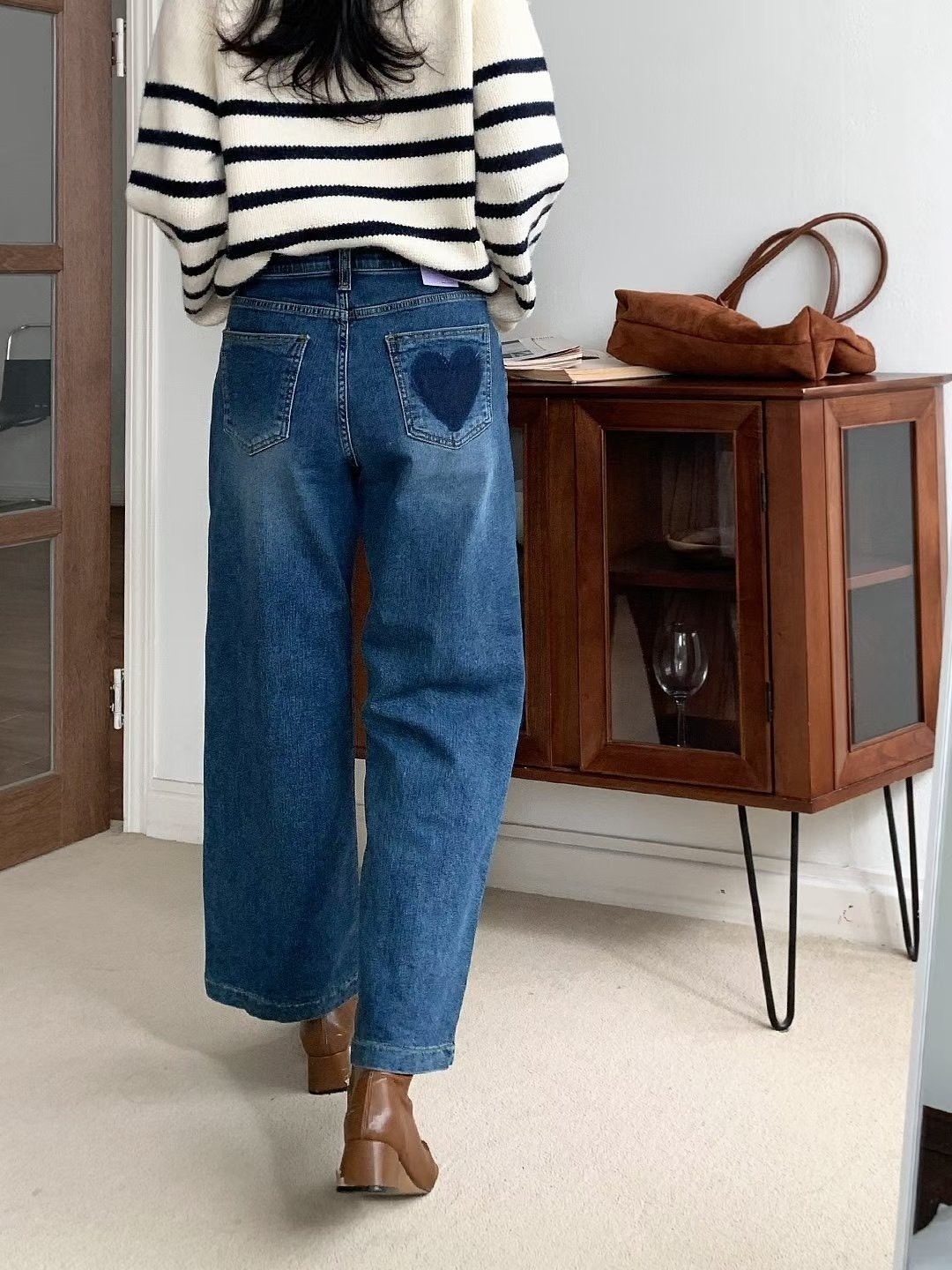 2677愛心印內加絨牛仔長褲