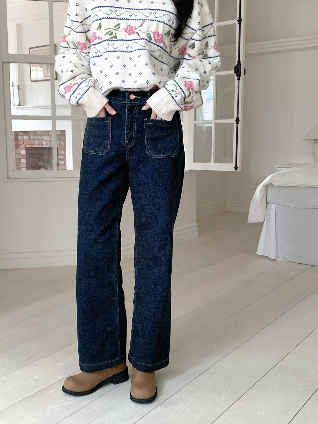 2681平口袋內加絨牛仔彈性長褲