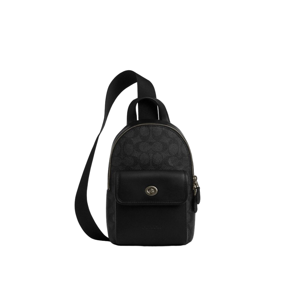 【Coach Outlet】Small Turnlock Sling Pack In Signature Canvas  老花黑