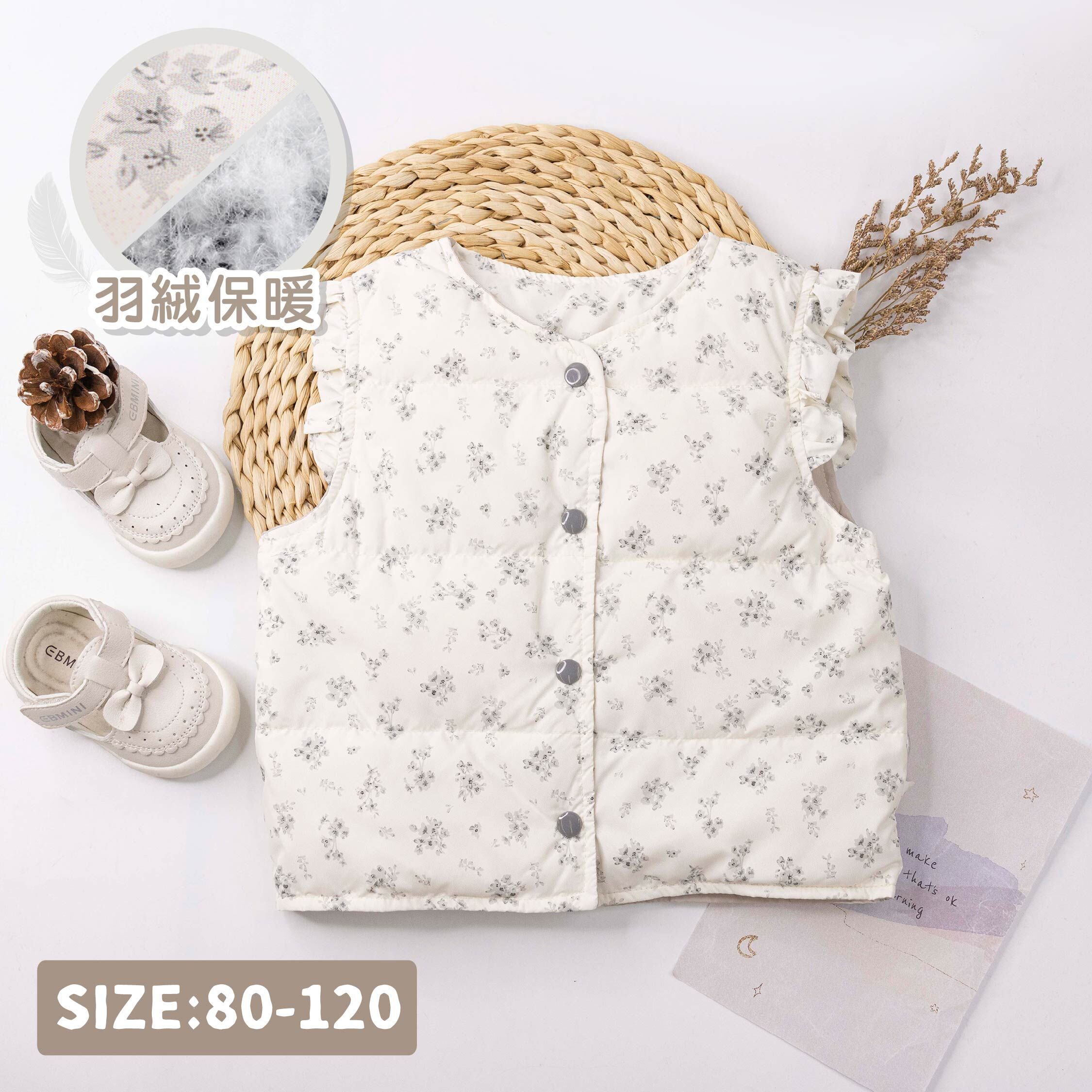 【H55709】歐風氣質碎花羽絨背心