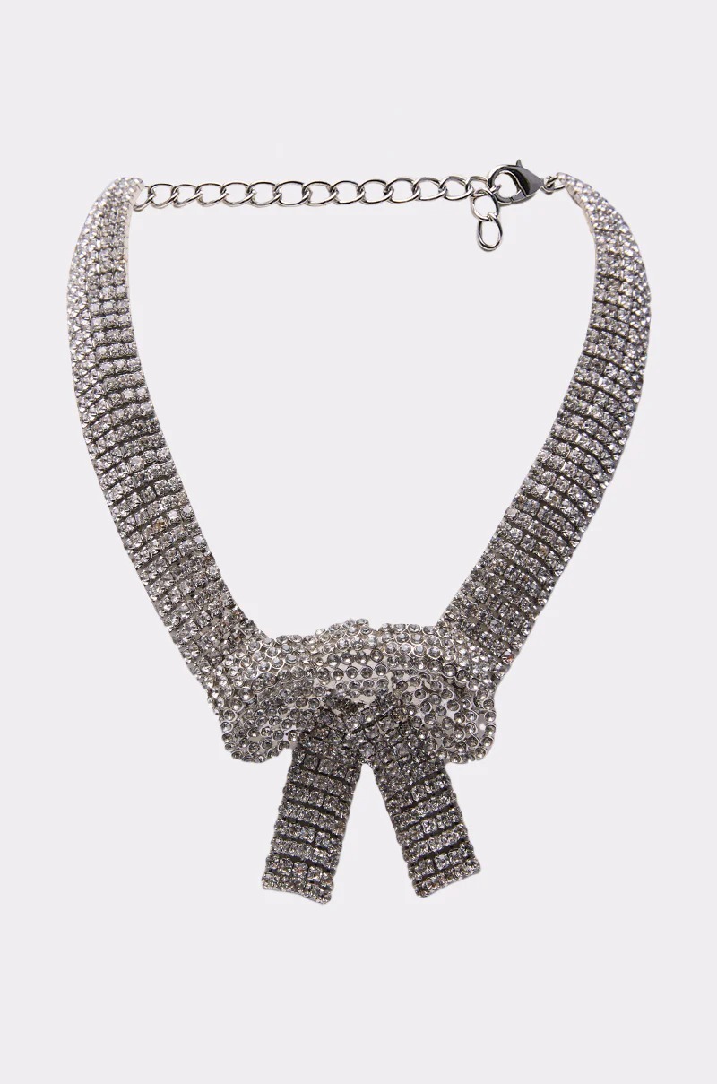 Lux Silver銀色水鑽蝴蝶結項鍊