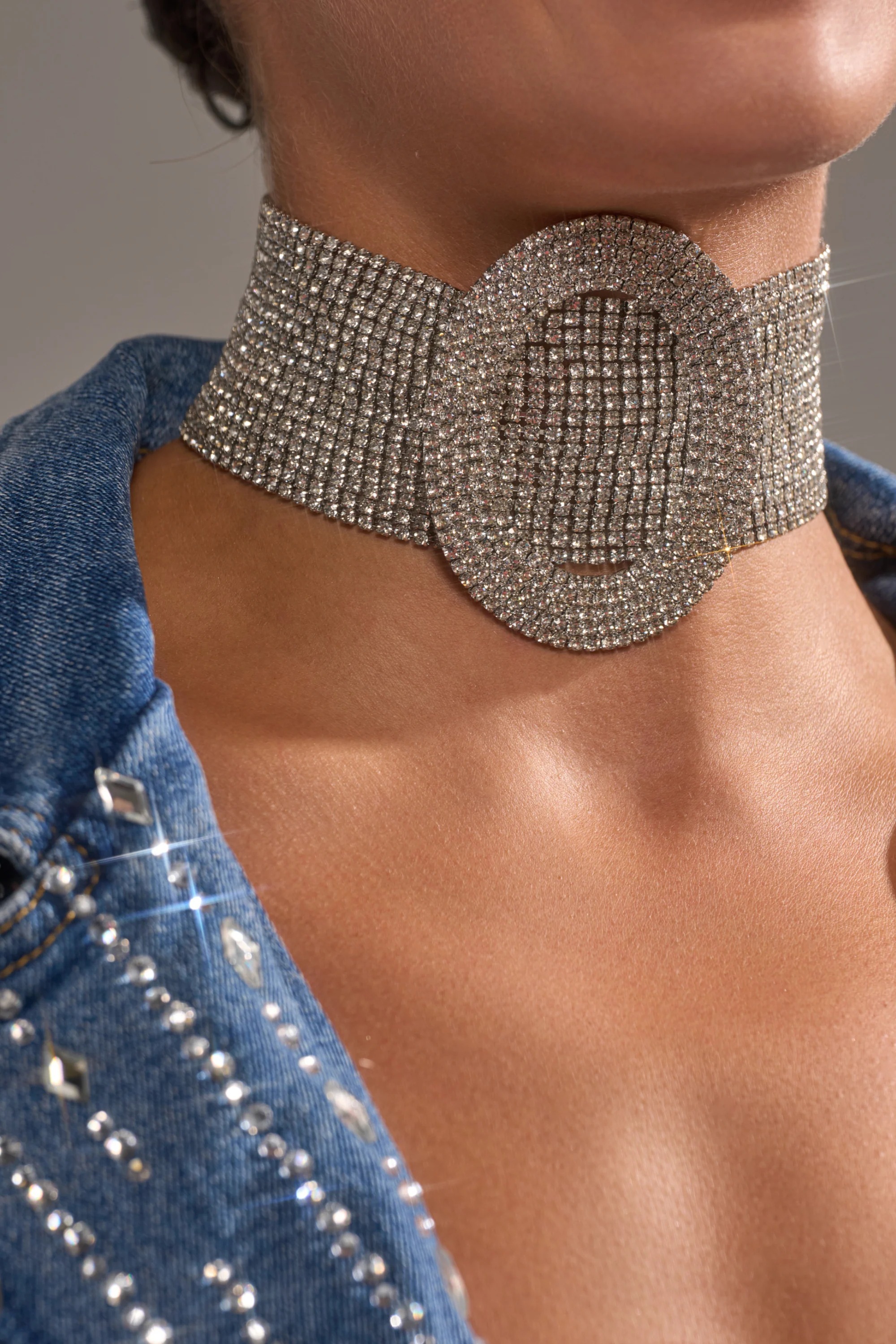 Glam Party銀鑽圓環寬版短項鍊Choker