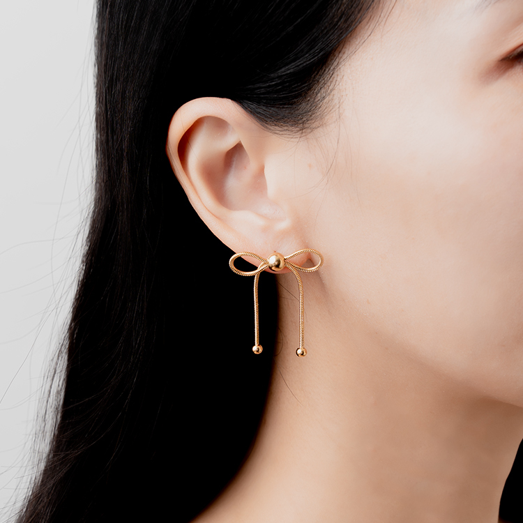 miramira純映｜蝴蝶結珠珠耳環D2400-金42827