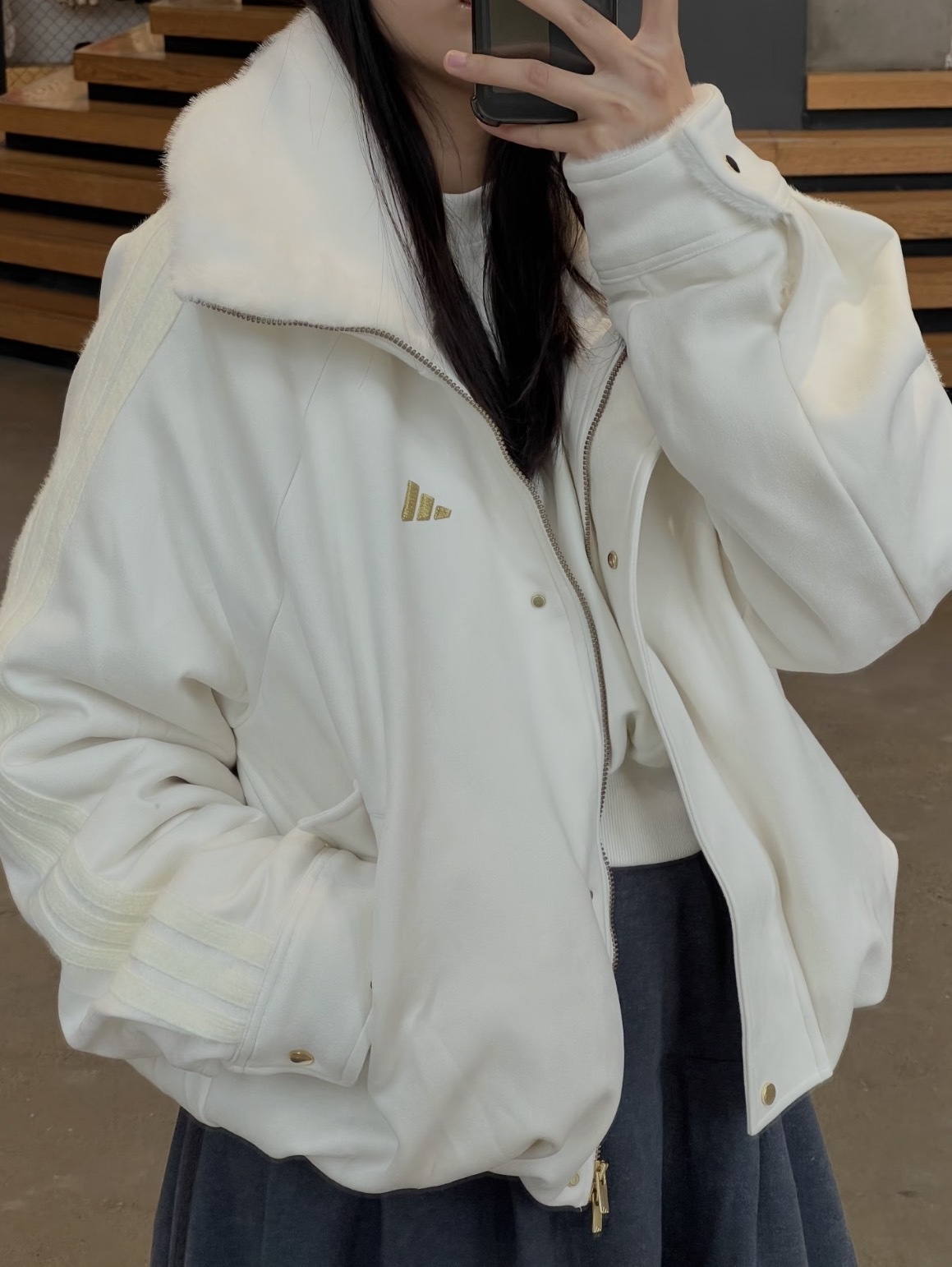 （預購）ADIDAS CNY 冬日雪白 雙拉鍊毛毛外套