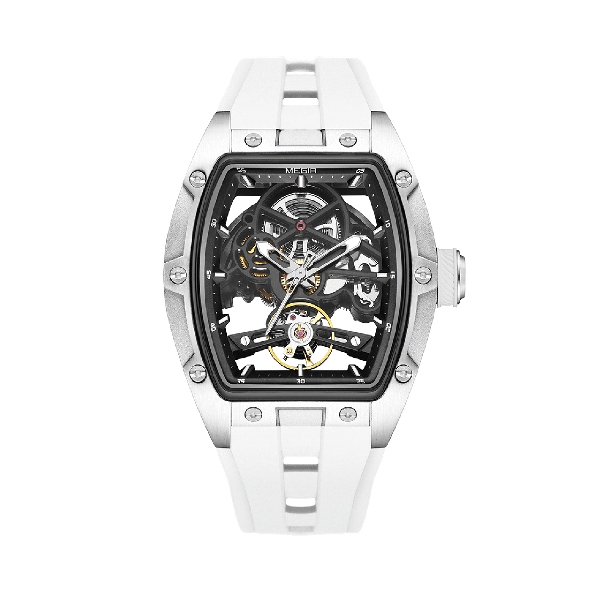 【MEGIR美格爾】MN2242G 潮流 酒桶型 雙面鏤空 夜光 不鏽鋼 機械 腕錶