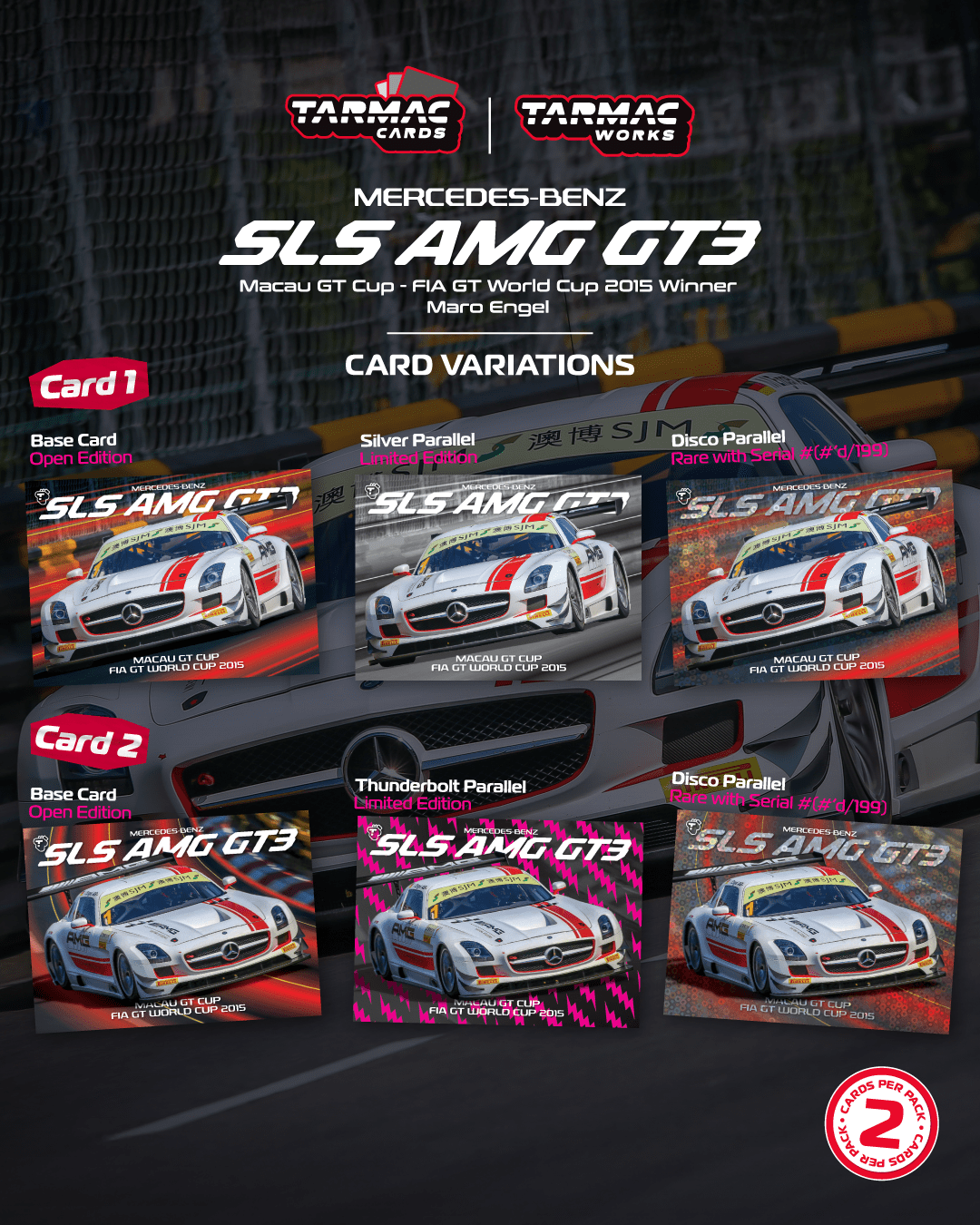 [預訂] Tarmac Works 平治 SLS AMG GT3 澳門 GT 盃 - FIA GT 世界盃 2015 冠軍 Maro Engel 模型車+ Trading Cards Combo Set