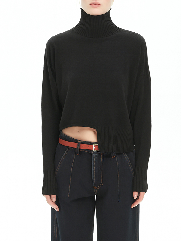 MALLONI 立領缺口針織上衣(黑)