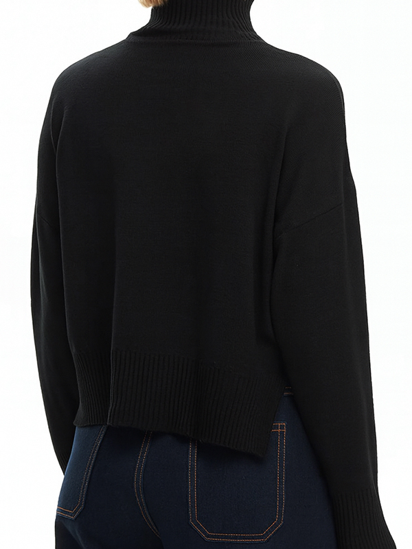 MALLONI 立領缺口針織上衣(黑)