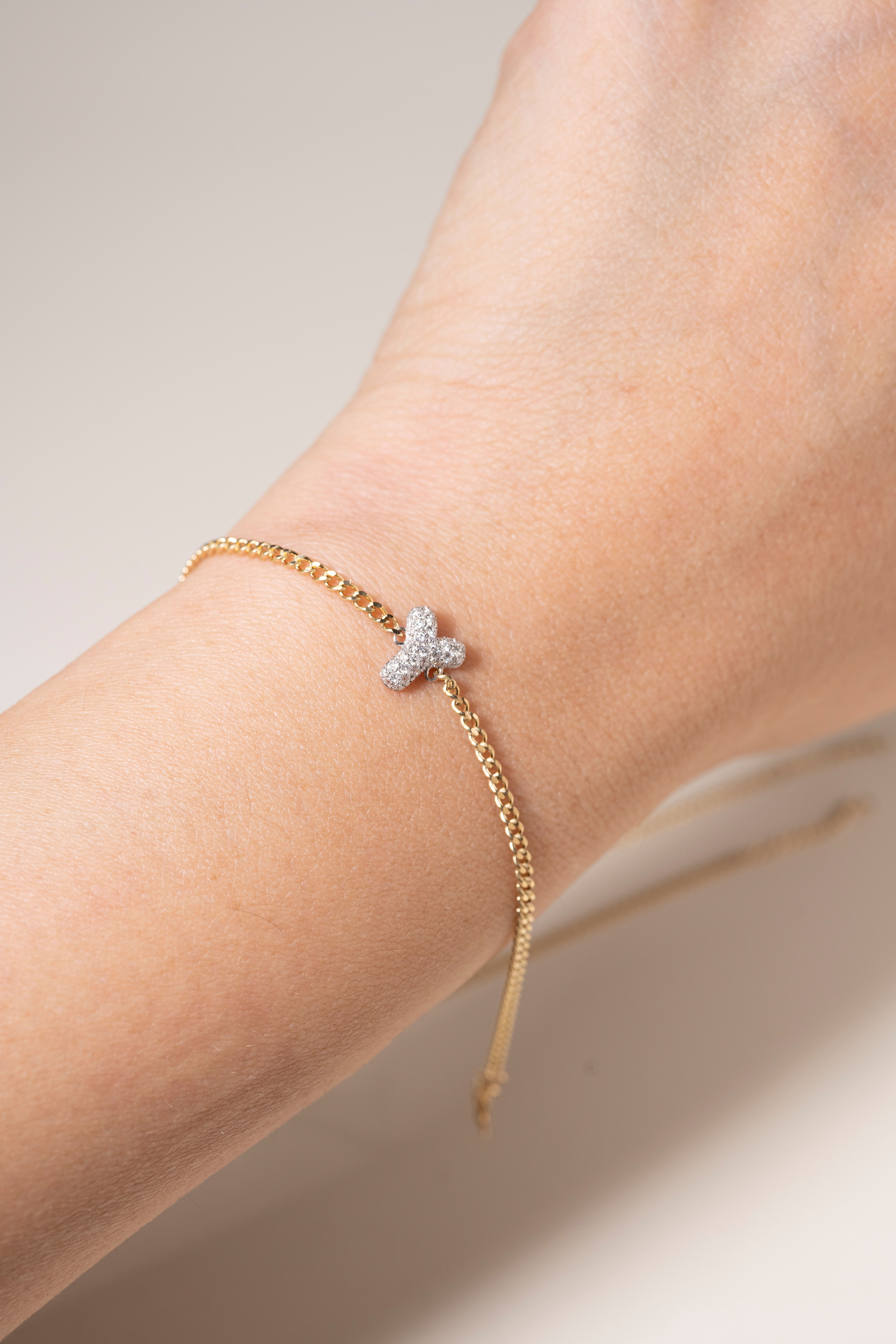 18K Bubble Letter Diamond Bracelet