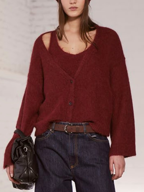 Antonelli Firenze V領排扣罩衫(酒紅)