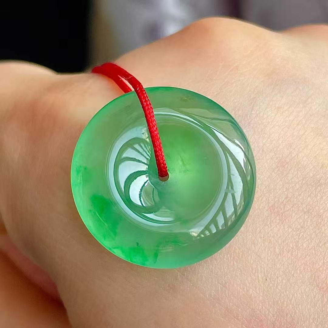 翡翠高冰木那綠平安扣吊墜 (20.6mm直徑),天然翡翠A玉, 緬甸玉, Jade, Jadeite