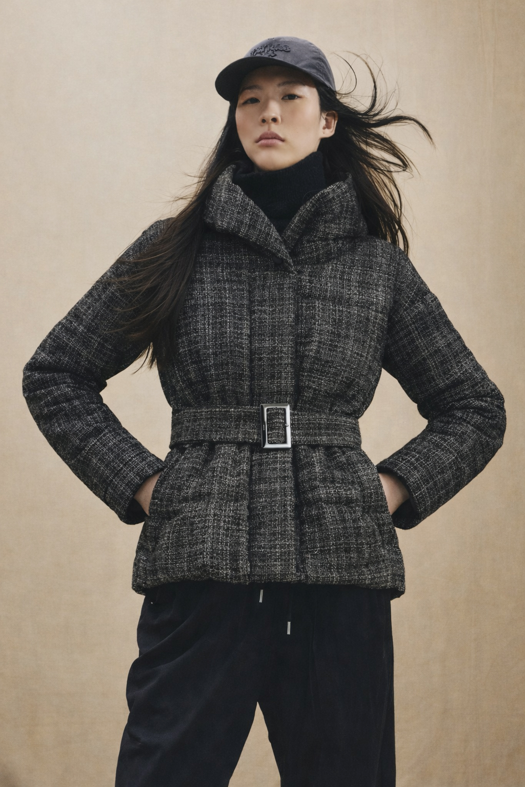 TATRAS ISPICA 混色布料束腰羽絨大衣