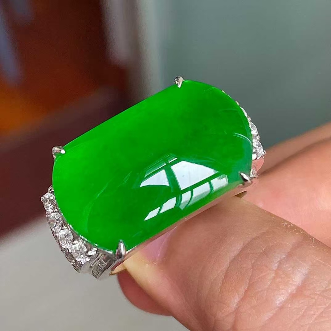 翡翠冰陽綠馬鞍戒,天然翡翠A玉, 緬甸玉, Jade, Jadeite