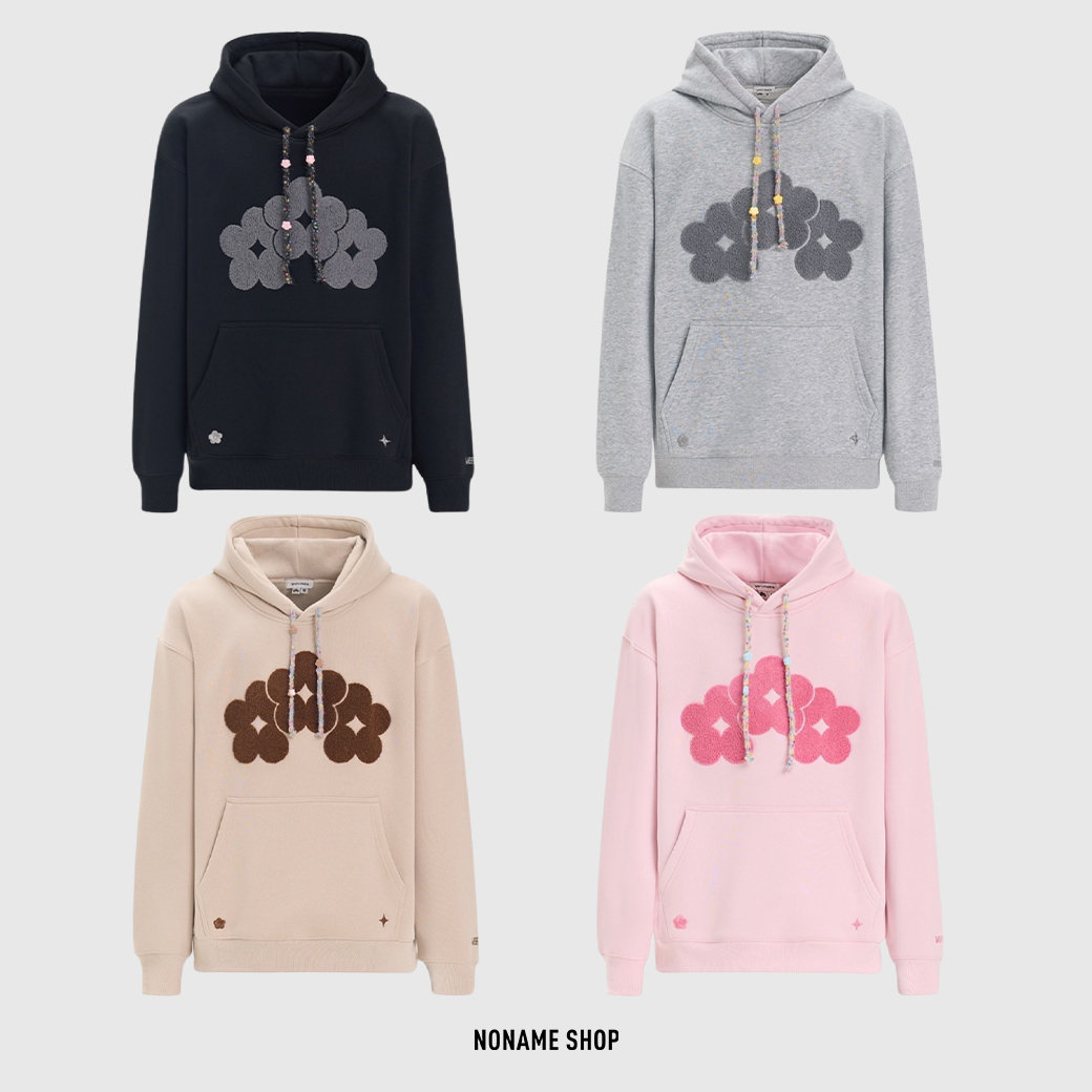 WE FLOWER Y2K 毛呢LOGO 刷毛 寬鬆 帽TEE 四色 (男/女款)