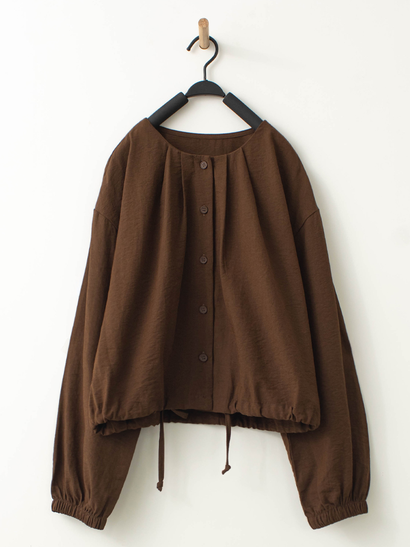 日系簡約領口抓褶抽繩短外套