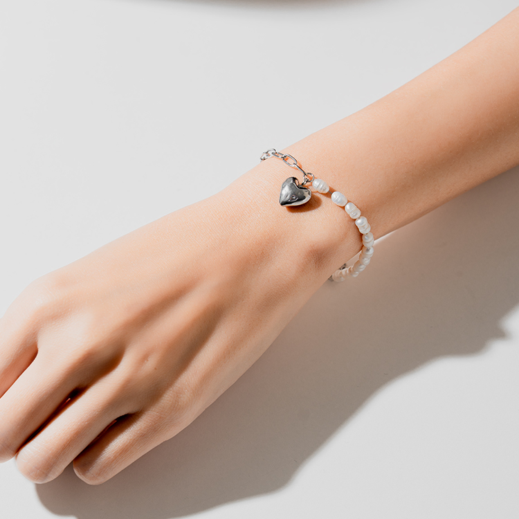 miramira珠光｜單層珠珠愛心墜手鍊C0261-銀01080