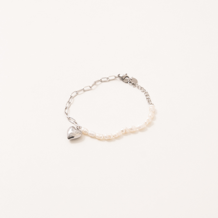 miramira珠光｜單層珠珠愛心墜手鍊C0261-銀01080