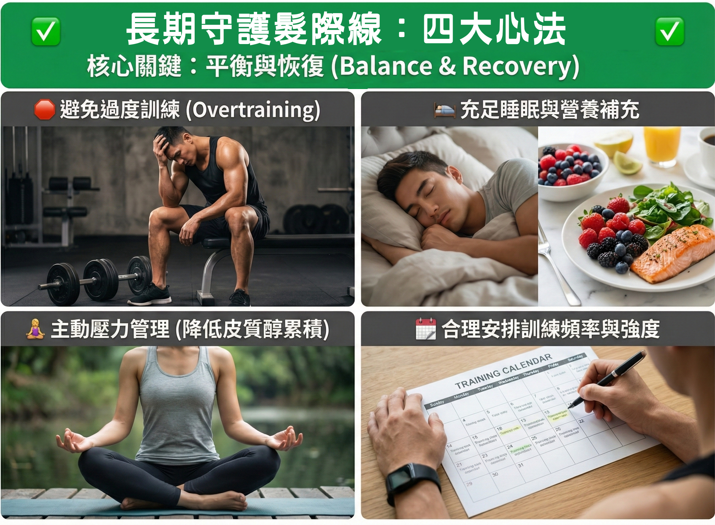 不需要為了頭髮放棄運動，守護髮際線核心關鍵在於**「平衡與恢復」**。