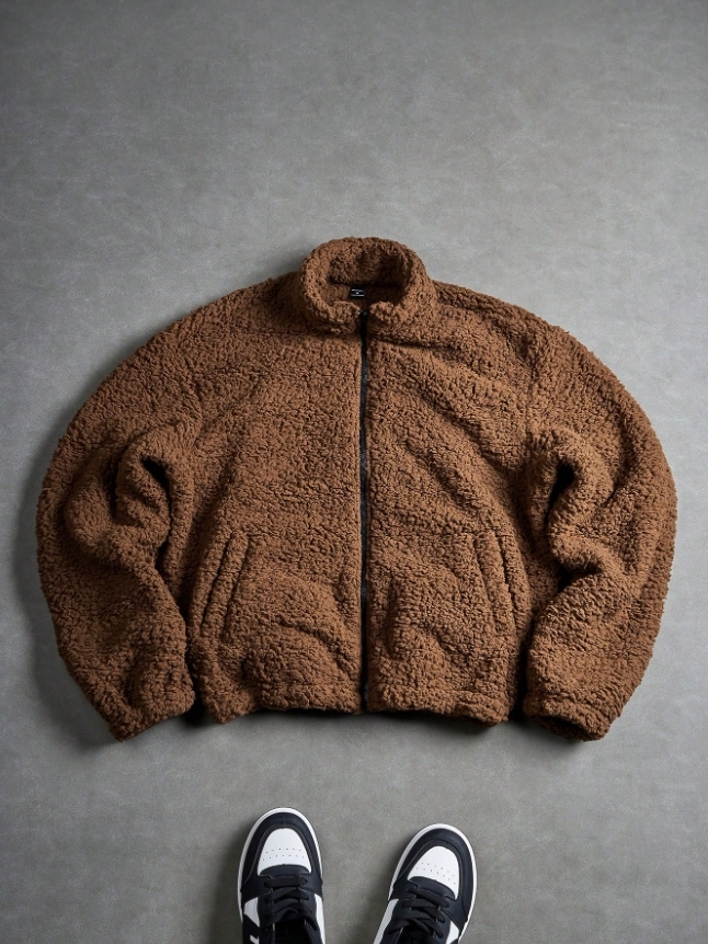 KADMAX大尺碼-男士棕色毛絨休閒外套〈KSMS2731〉