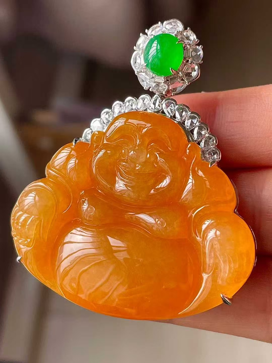 翡翠冰紅佛公吊墜,天然翡翠A玉, 緬甸玉, Jade, Jadeite