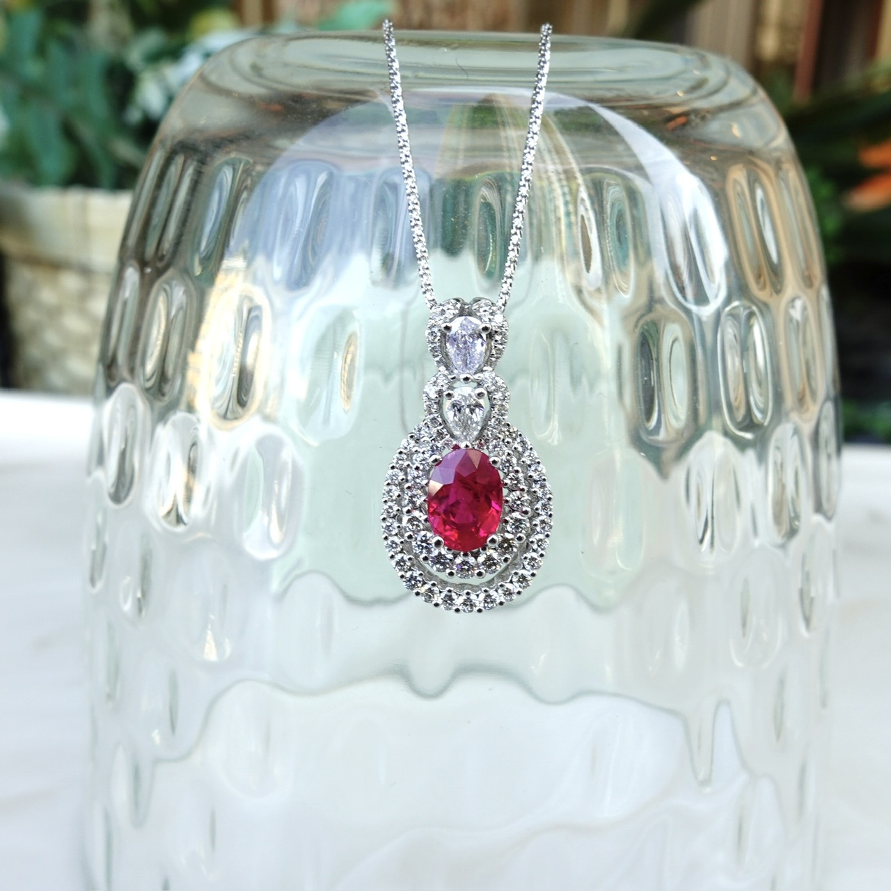 1.24ct天然紅寶石鑽石18K金吊墜-橢圓形