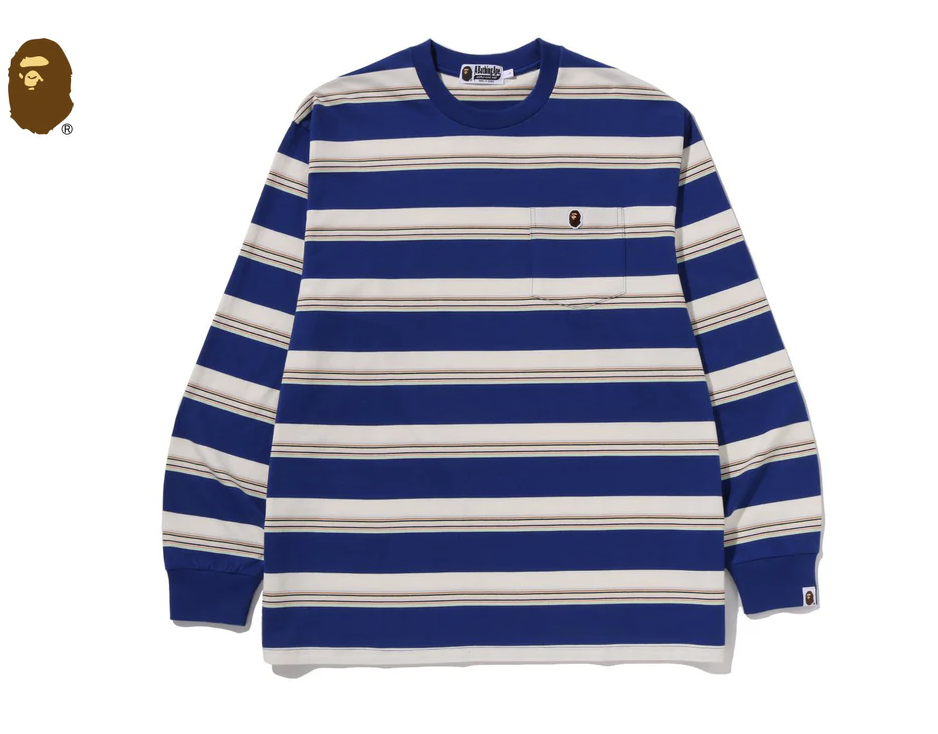 【BAPE男生】0103 發售 寬版薄長口袋TEE STRIPE ONE POINT RELAXED FIT POCKET LS TEE