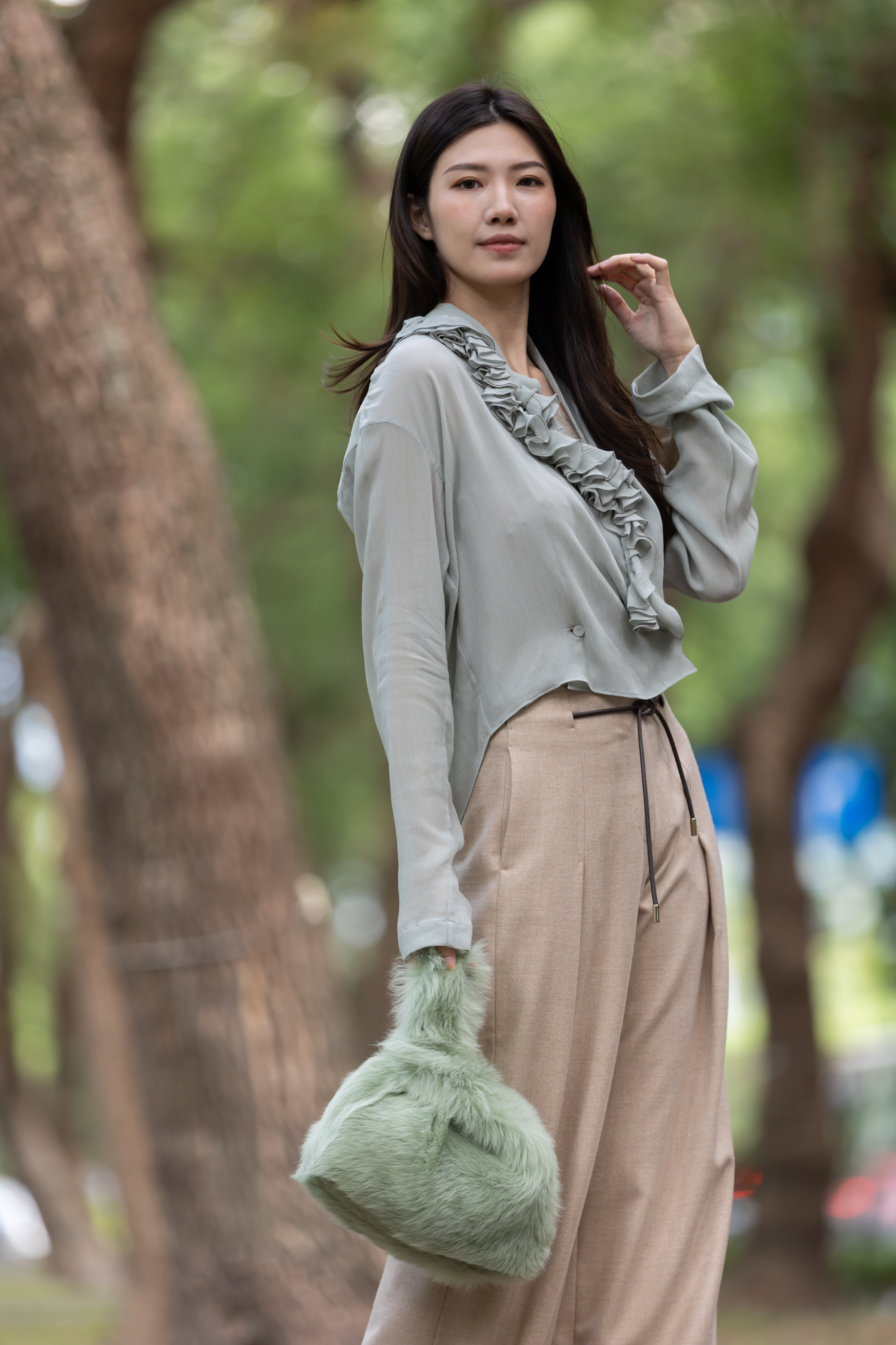 BLANCHA 皮草小方包(湖水綠)