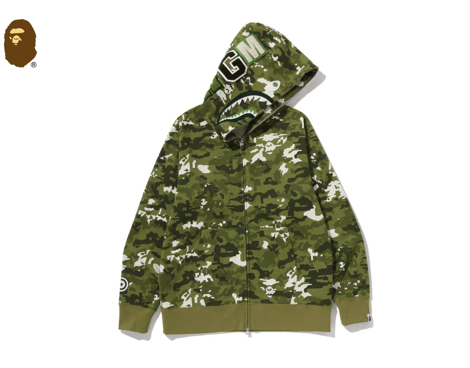 【BAPE男生】0103 發售 正常版型 MULTI PIXEL CAMO SHARK REGULAR FIT FULL ZIP HOODIE