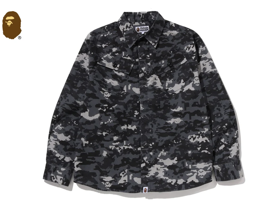 【BAPE男生】0103 發售 寬版 MULTI PIXEL CAMO MILITARY SHIRT