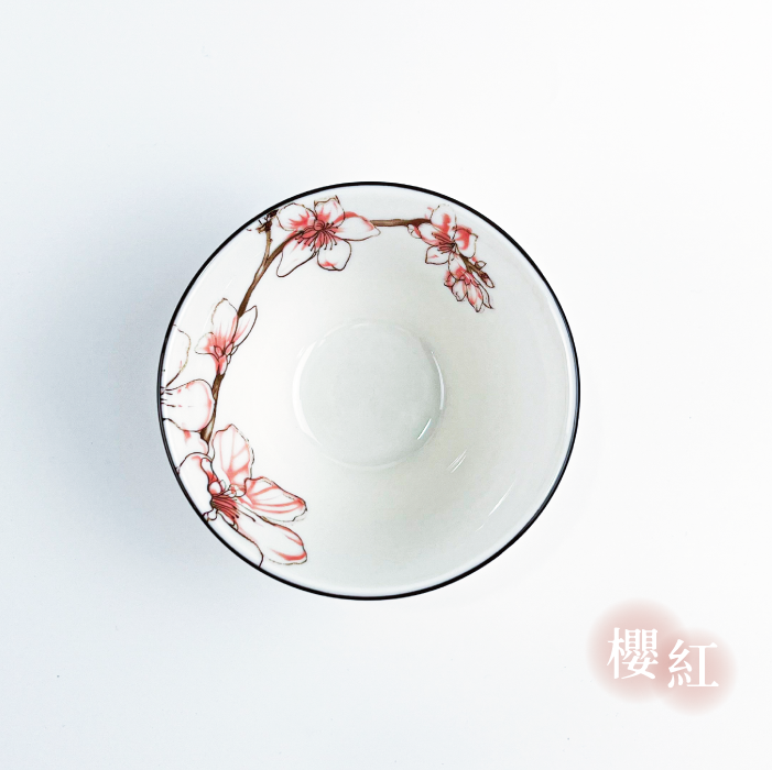 4.5吋/5吋/5.5吋 螺紋碗-杜鵑花藍綠/紅色 【陶杯杯瓷器】