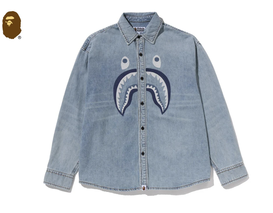 【BAPE男生】0103 發售 寬版 SHARK LIGHT DENIM LS SHIRT