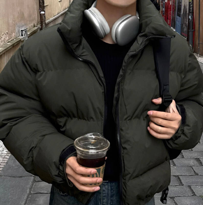 韓版稀有墨綠色立領加厚保暖短版羽絨外套