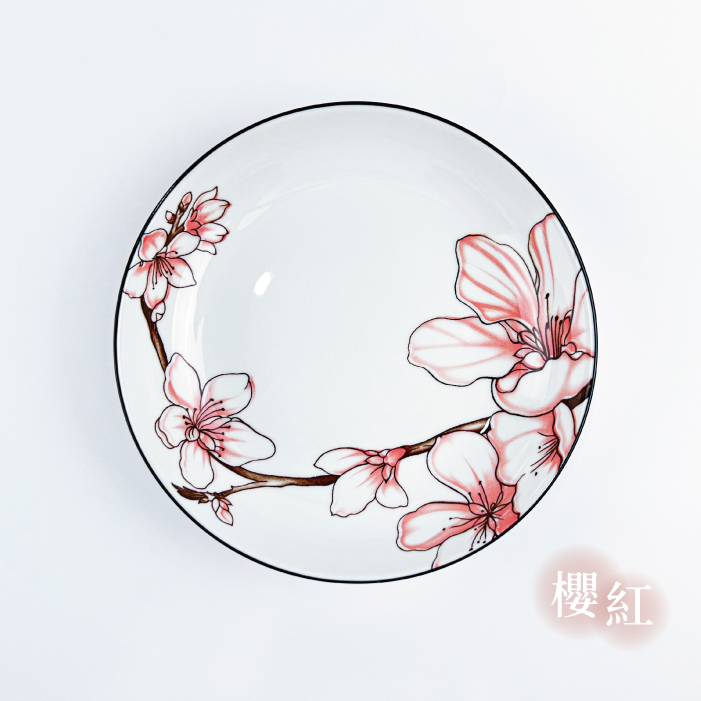 7吋/8吋/9吋飯盤-杜鵑花藍綠/紅色 【陶杯杯瓷器】