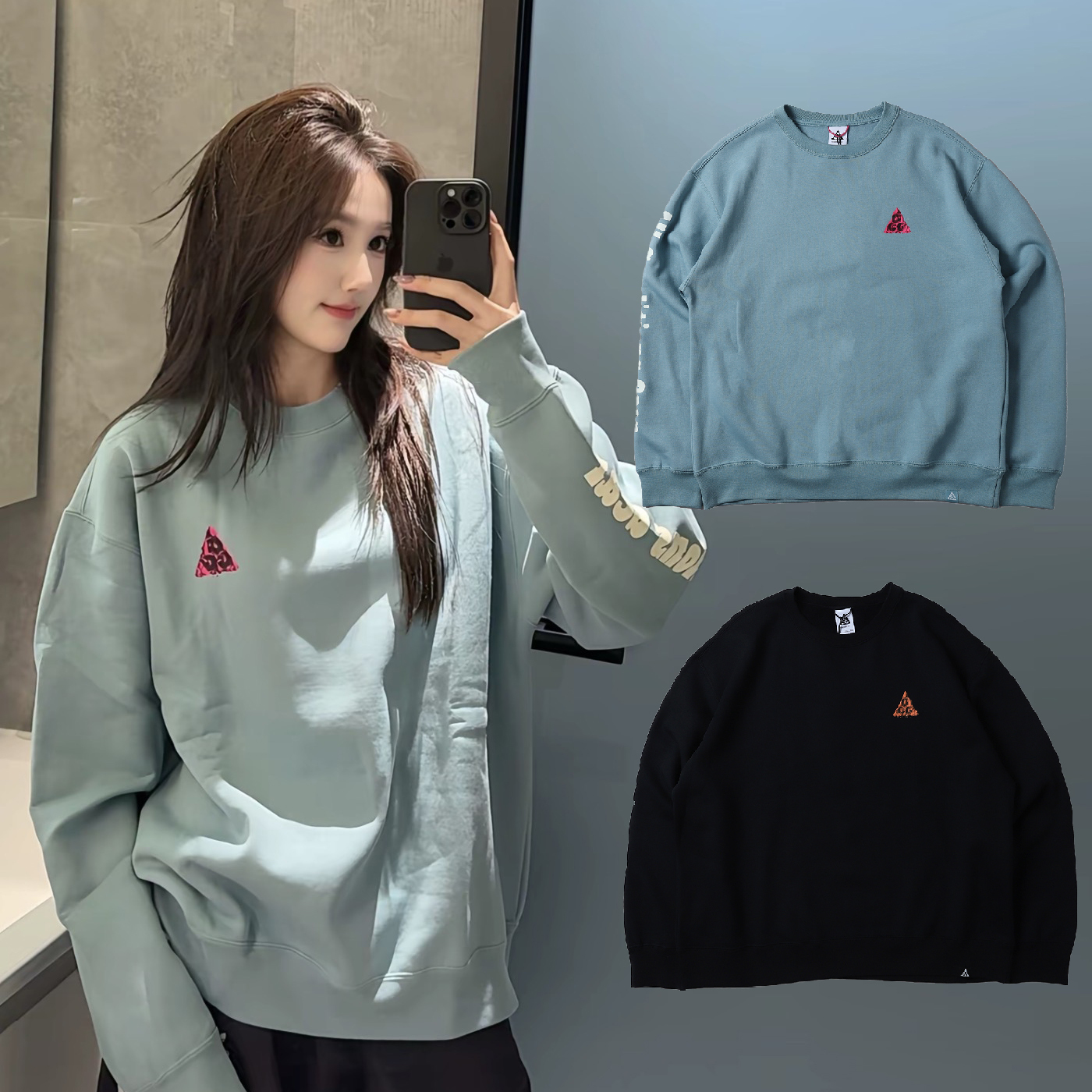 男款 NIKE ACG THERMA-FIT TEE 藍綠色 黑色 印花 寬鬆 內刷毛 長T 大學T【HV1120】NKTF