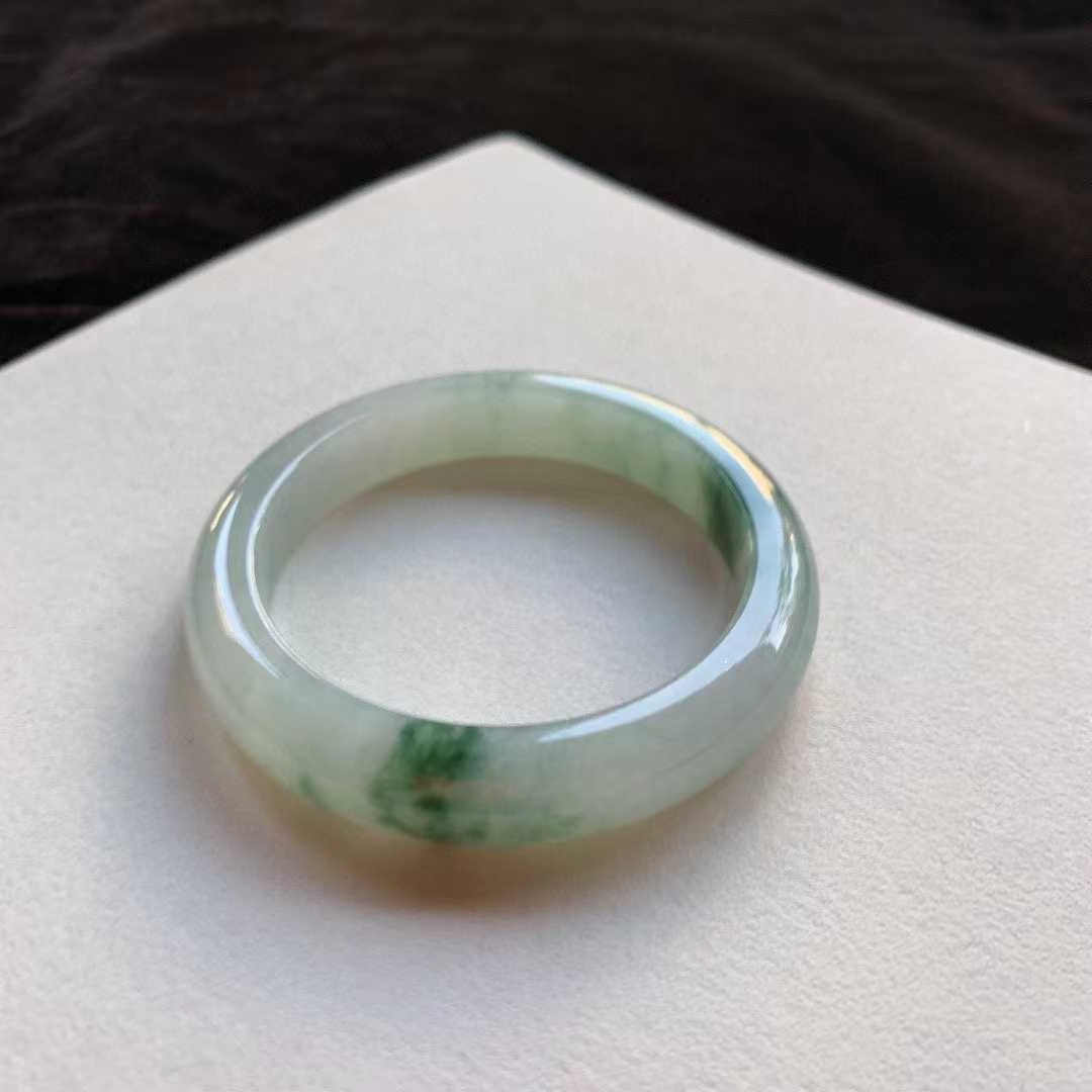 翡翠冰飄花正圈手鐲,天然翡翠A玉, 緬甸玉, Jade, Jadeite