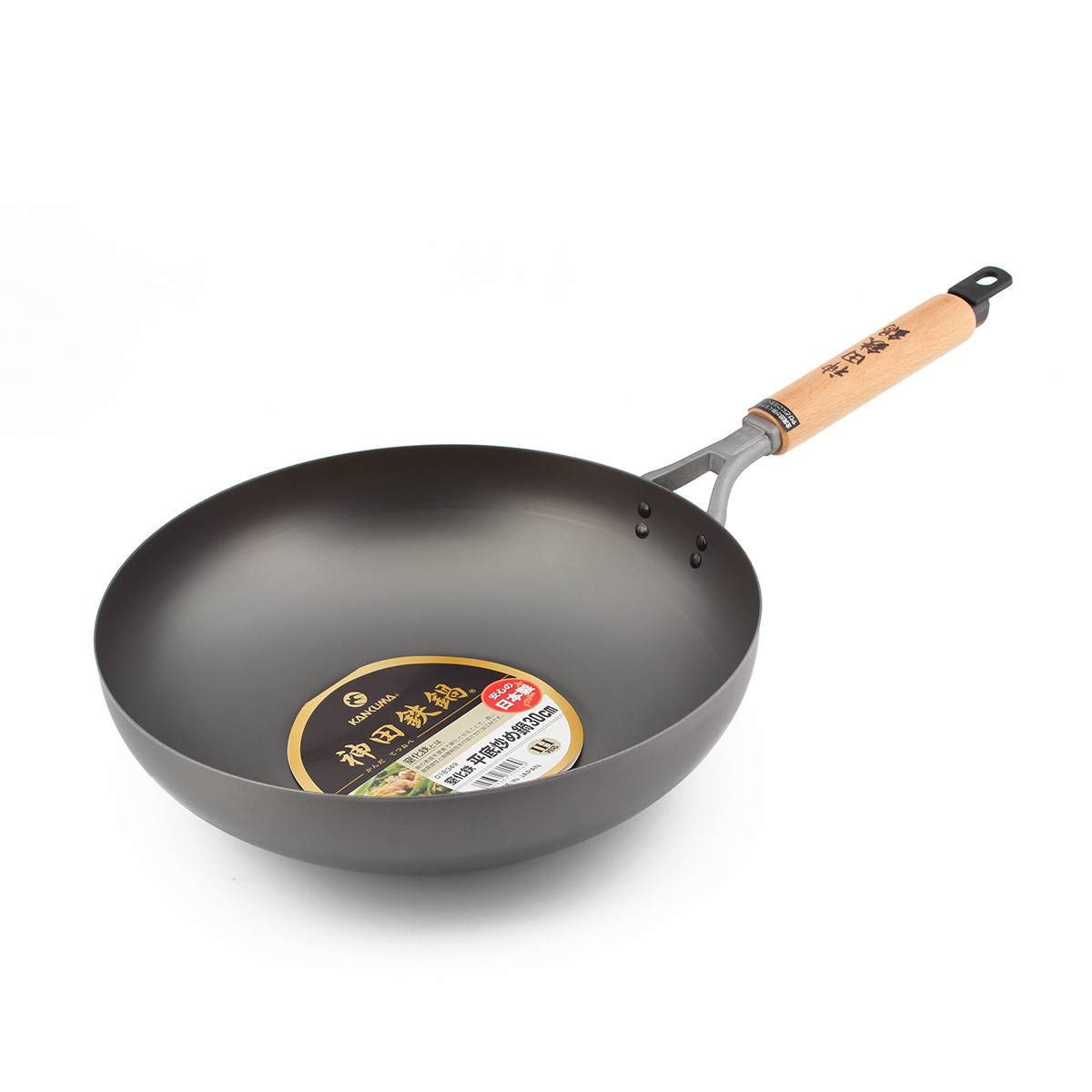 日本神田 30cm 神田鐵鍋 單柄窒化鐵平㡳炒鑊  -WK-KD-5169