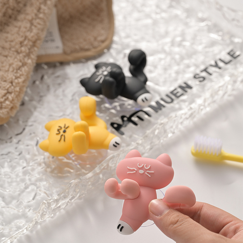 《6501》捲捲尾巴小貓吸盤矽膠牙刷架