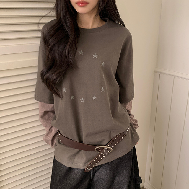 【7/1完額外95折優惠預訂】韓國星星寬鬆假2件長袖TEE（4色）