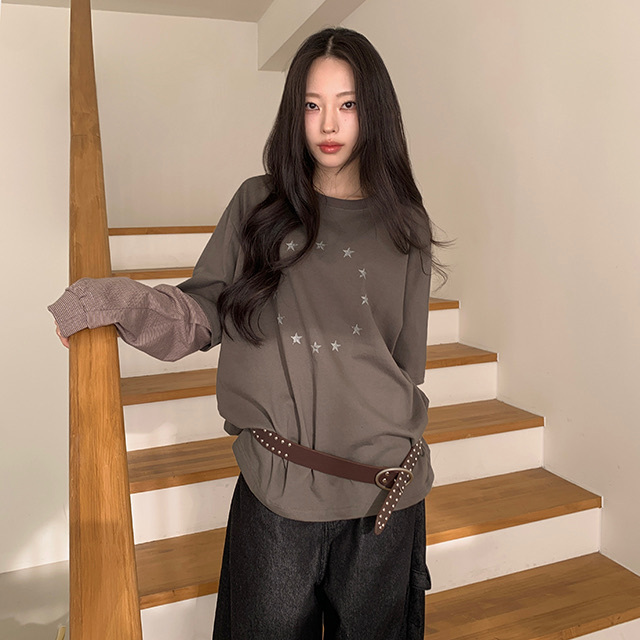 【7/1完額外95折優惠預訂】韓國星星寬鬆假2件長袖TEE（4色）