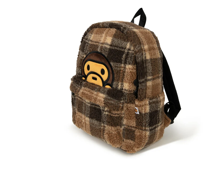 【BAPE配件】0103 發售 BABY MILO FAUX FUR CHECK MEDIUM BACKPACK