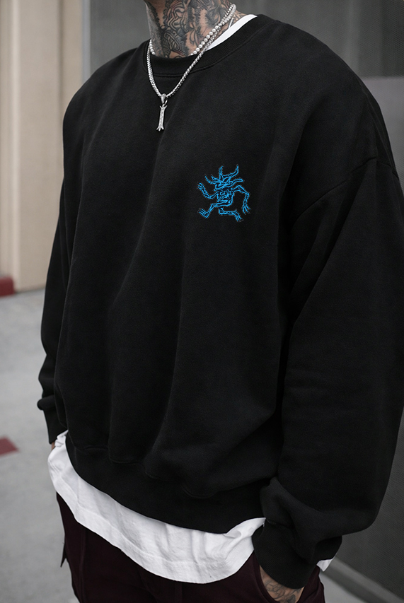 KADMAX大尺碼 - 男士黑色暗夜惡魔LOGO圓領大學TEE〈KSMS2732〉