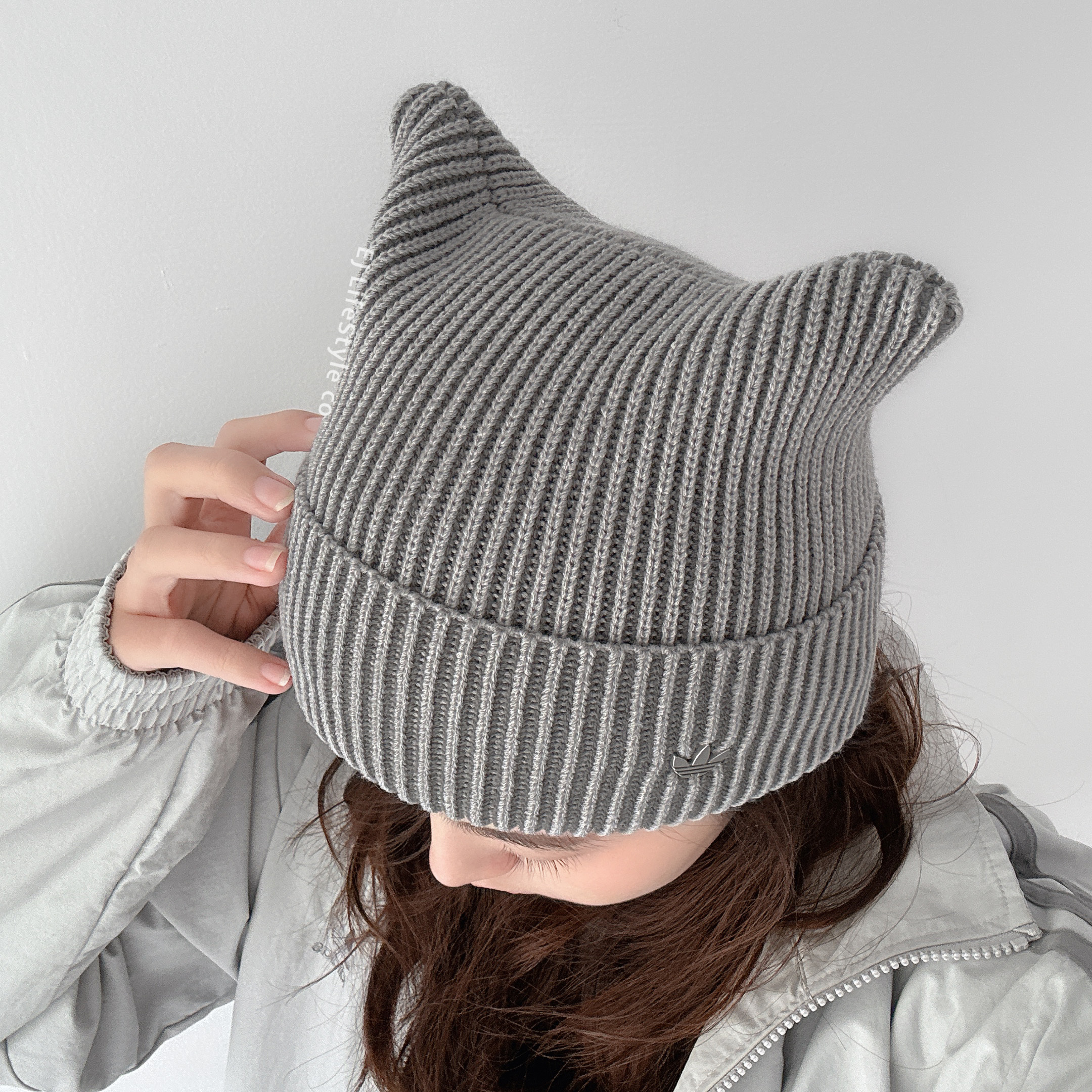 ADIDAS 條紋針織 貓耳帽 毛帽 冷帽 針織帽 保暖 灰色 IA8909 奶油焦糖 IA8910 棕藍 IA8911 / 現+預