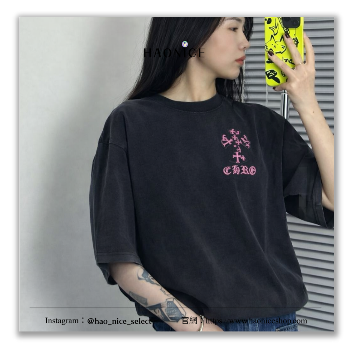 【HAO NICE】古典時尚⚡️Chrome Hearts克羅心 黑粉十字架logo 拼布刺繡 短袖 短T