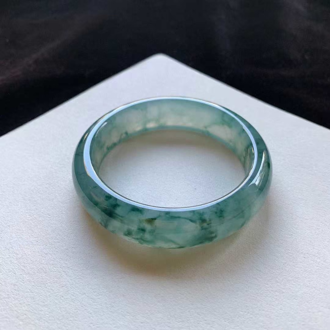 翡翠冰種飄花正圈手鐲,天然翡翠A玉, 緬甸玉, Jade, Jadeite