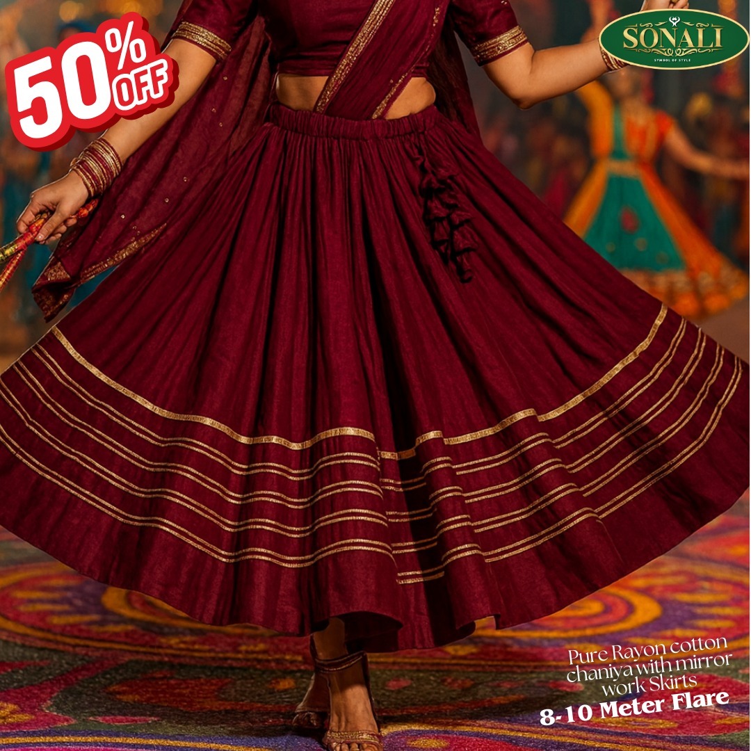 Sonali Premium Quality Women's Pure Rayon Cotton Chaniya with Mirror Work Skirts