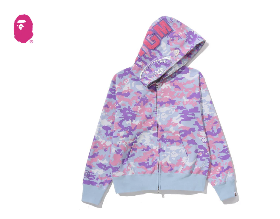 【BAPE女生】0103 發售  MULTI PIXEL CAMO SHARK FULL ZIP HOODIE
