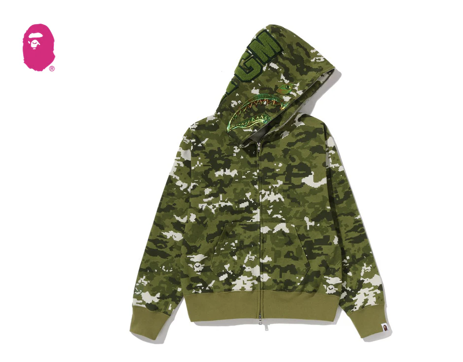 【BAPE女生】0103 發售  MULTI PIXEL CAMO SHARK FULL ZIP HOODIE